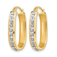 14K Yellow Gold Diamond Fascination Diamond Dust Accent 3x21mm Oval Hoop Earrings view 2