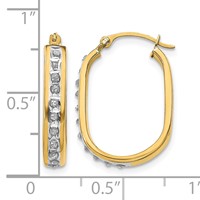 14K Yellow Gold Diamond Fascination Diamond Dust Accent 3x21mm Oval Hoop Earrings view 4