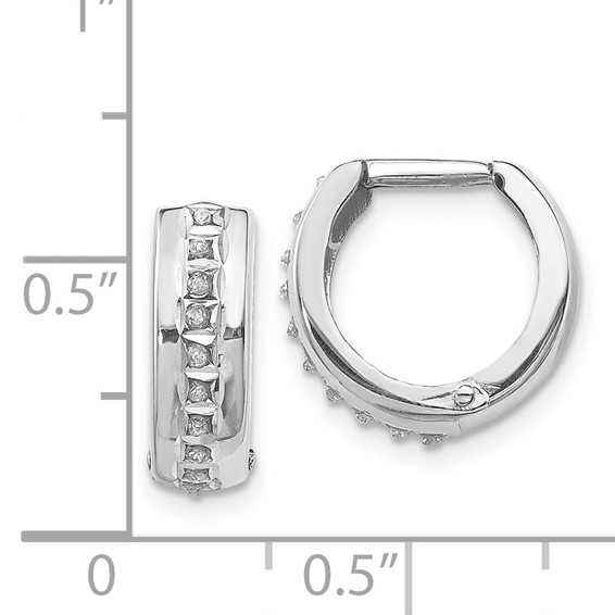 14k White Gold Diamond Fascination Diamond Dust/Accent 5x14mm Round Hinged Hoop Earrings