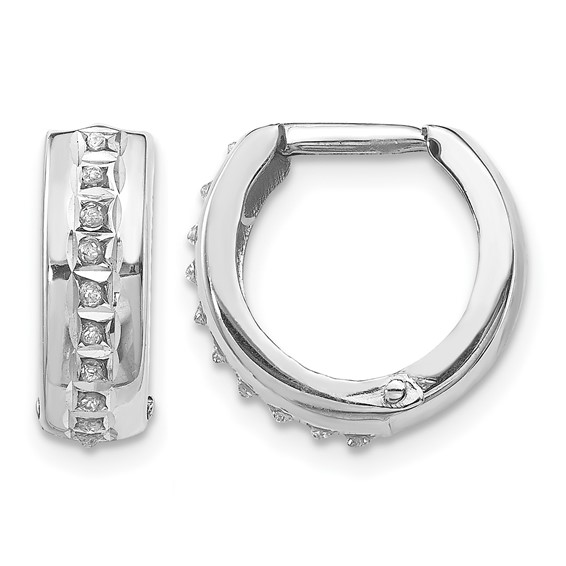14k White Gold Diamond Fascination Diamond Dust/Accent 5x14mm Round Hinged Hoop Earrings
