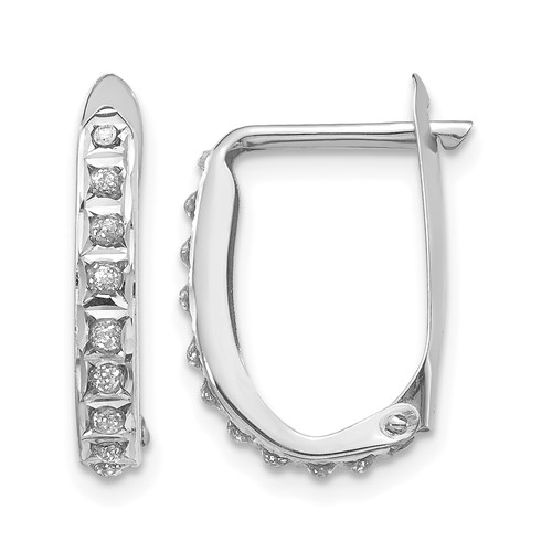 14K White Gold Diamond Fascination Diamond Dust Accent 2x 16mm Oval Hinged Hoop Earrings