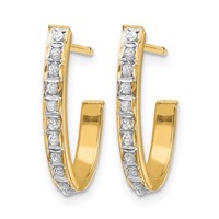 14K Yellow Gold Diamond Fascination Diamond Dust Accent J-Hoop Post Earrings view 2