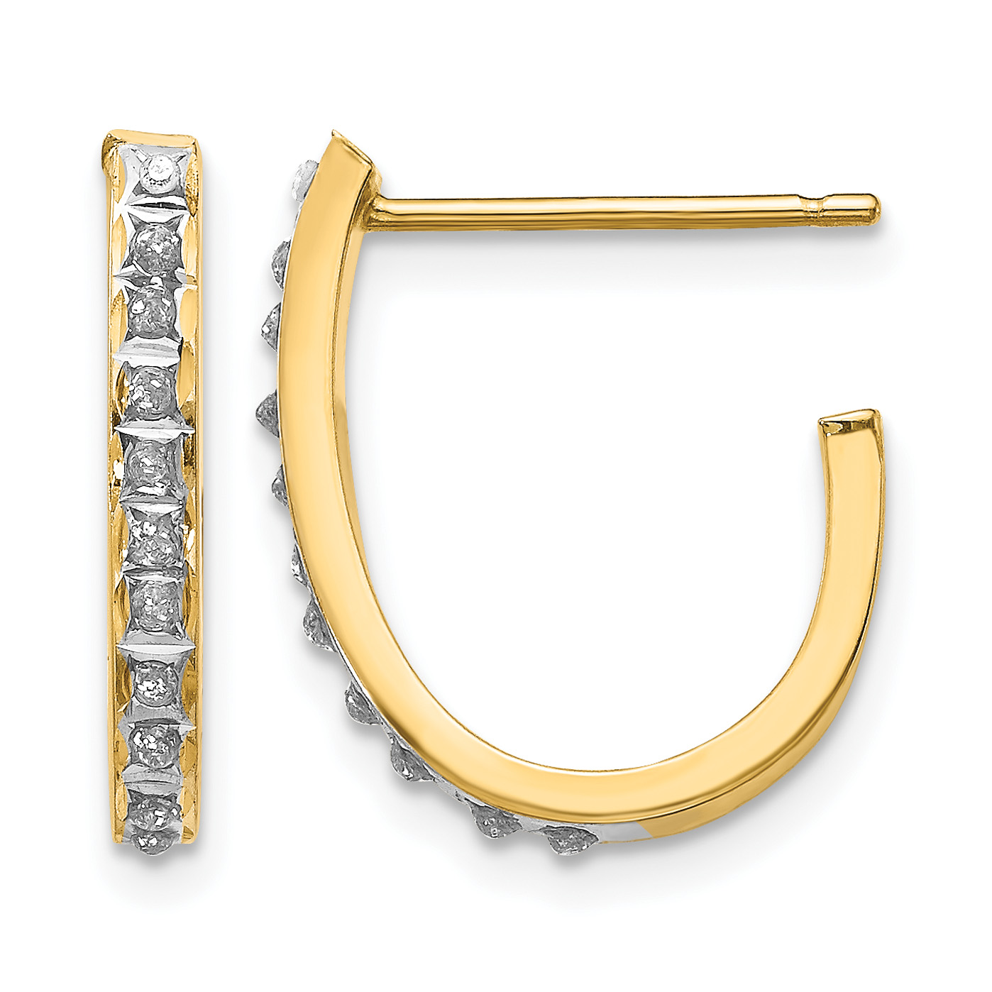 14k Diamond Fascination Post J Hoop Earrings (DF144)