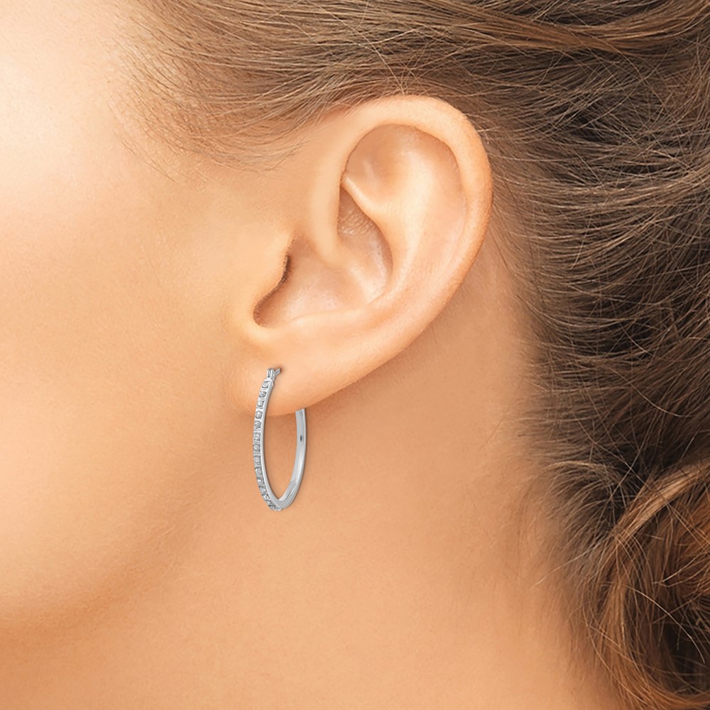 14k White Gold Diamond Fascination Round Hinged Hoop Earrings (DF145)