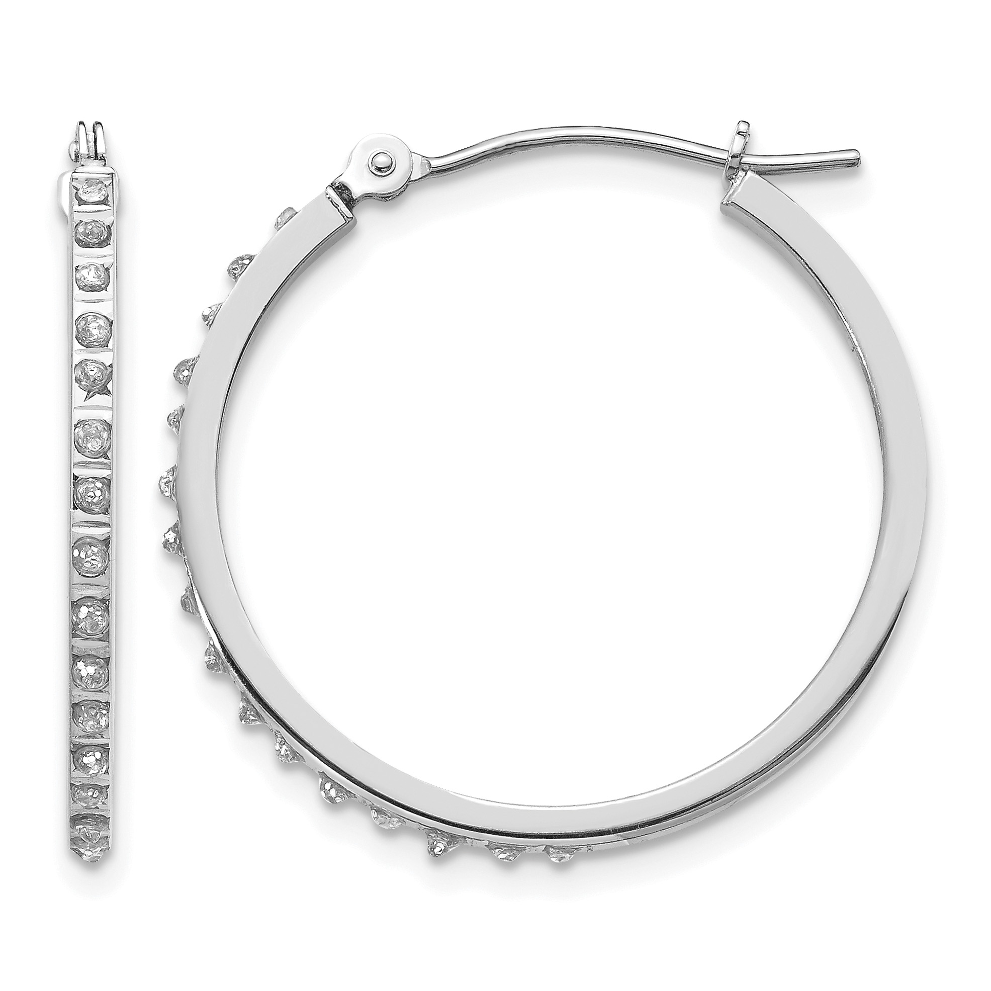 14k White Gold Diamond Fascination Round Hinged Hoop Earrings (DF145)