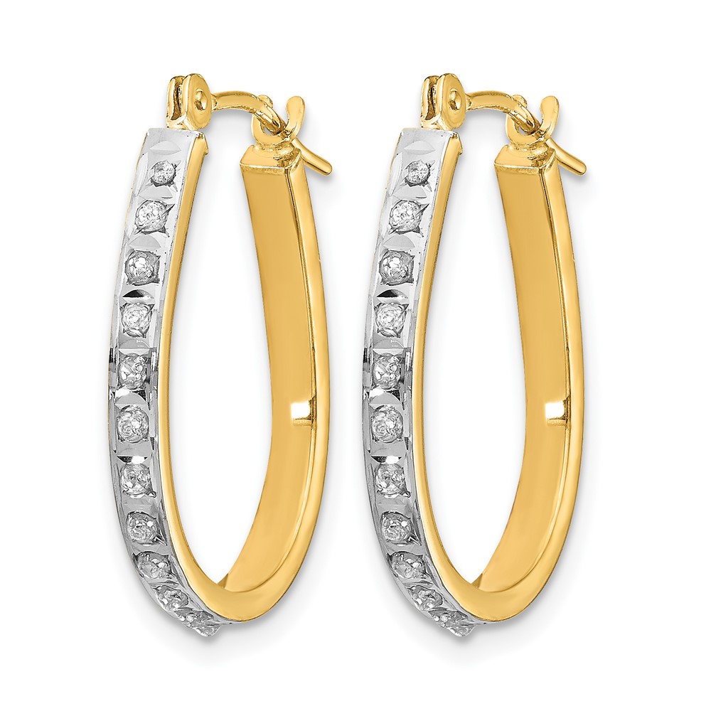 14k Yellow & Rhodium Diamond Fascination Oval Hinged Hoop Earrings (DF146)