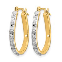 14K and White Rhodium Diamond Fascination Diamond Dust Accent 2x 18mm Oval Hoop Earrings view 2