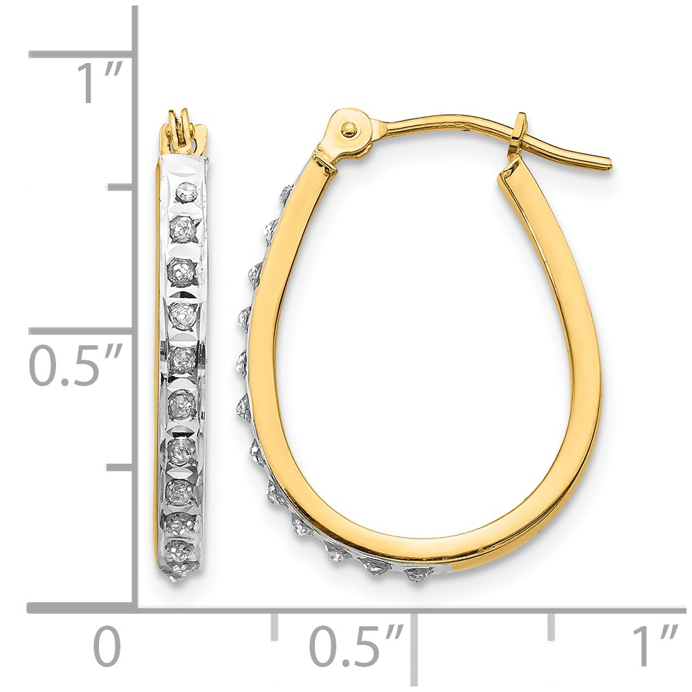 14k Yellow & Rhodium Diamond Fascination Oval Hinged Hoop Earrings (DF146)