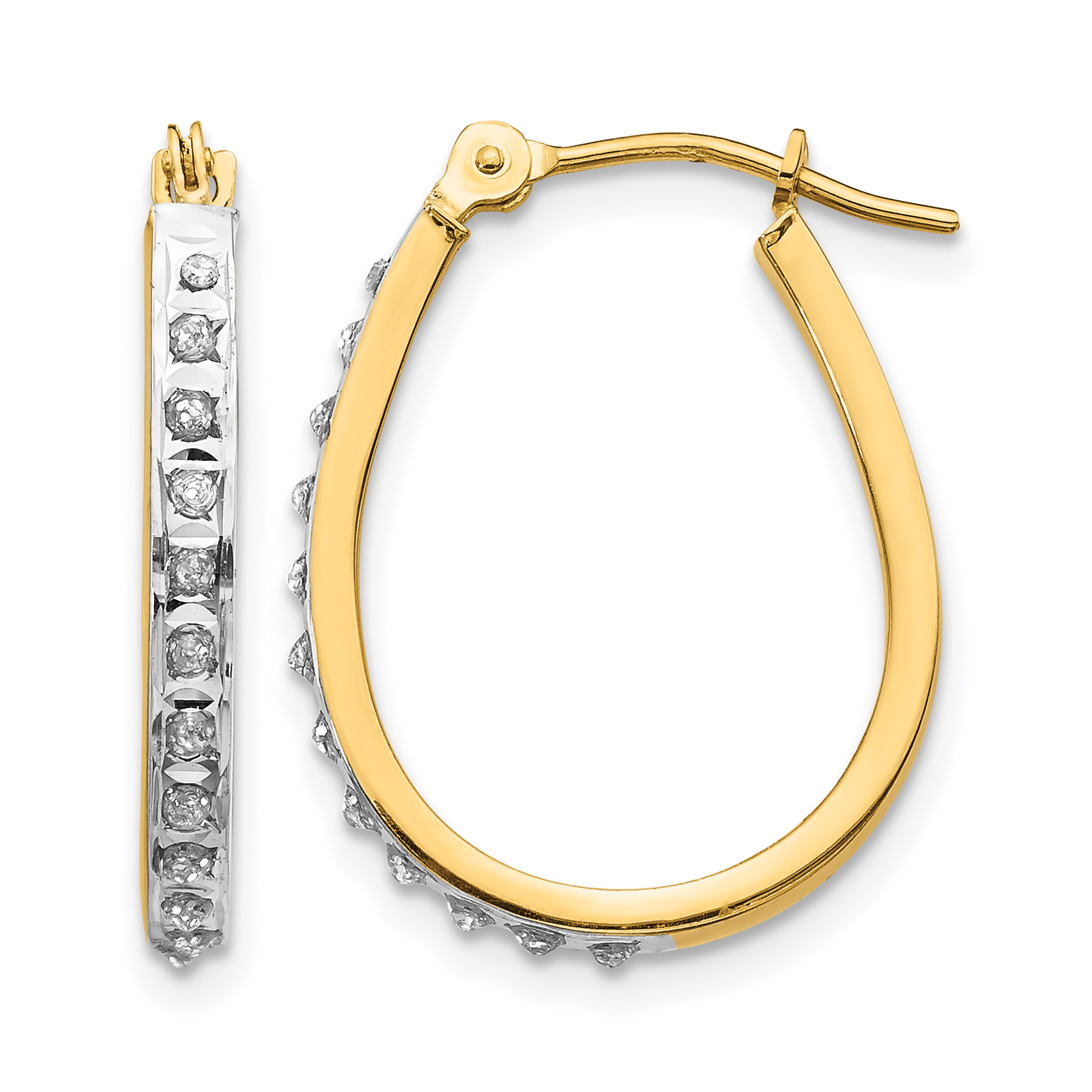 14k Yellow & Rhodium Diamond Fascination Oval Hinged Hoop Earrings (DF146)