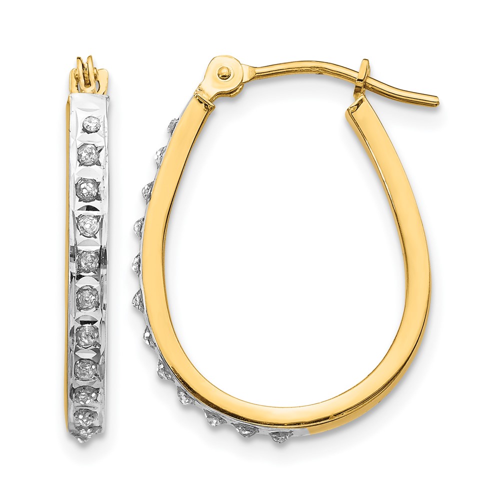14k Yellow & Rhodium Diamond Fascination Oval Hinged Hoop Earrings (DF146)