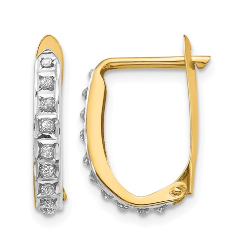 14K Yellow Gold Diamond Fascination Diamond Dust Accent 2x 16mm Oval Hinged Hoop Earrings
