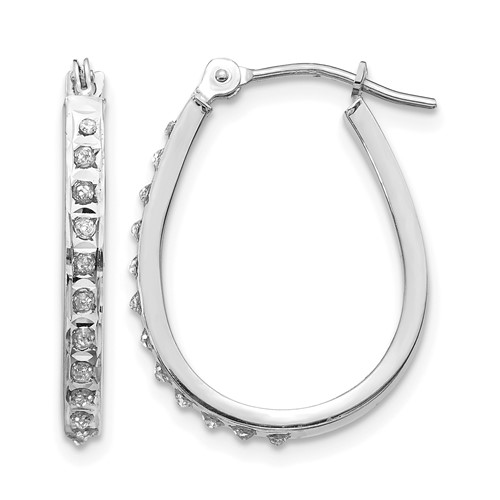 14K White Gold Diamond Fascination Daimond Dust Accent 2x 18mm Oval Hoop Earrings