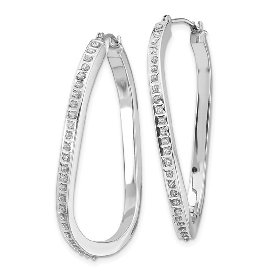 14k White Gold Diamond Fascination Diamond Dust/Accent 3x40mm Oval Twist Hoop Earrings