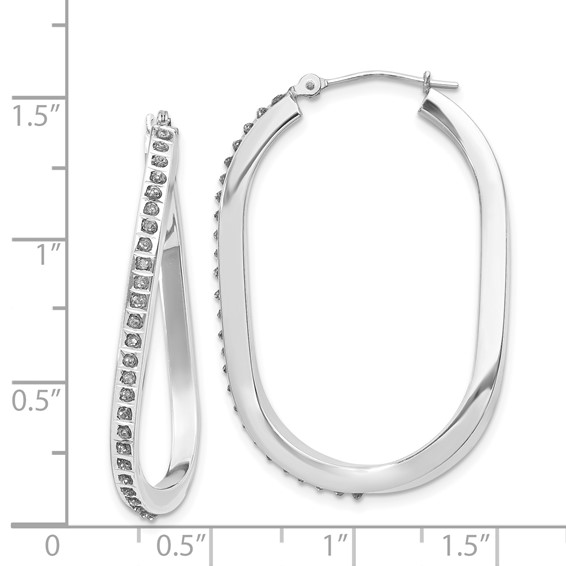 14k White Gold Diamond Fascination Diamond Dust/Accent 3x40mm Oval Twist Hoop Earrings