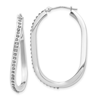 14k White Gold Diamond Fascination Diamond Dust/Accent 3x40mm Oval Twist Hoop Earrings
