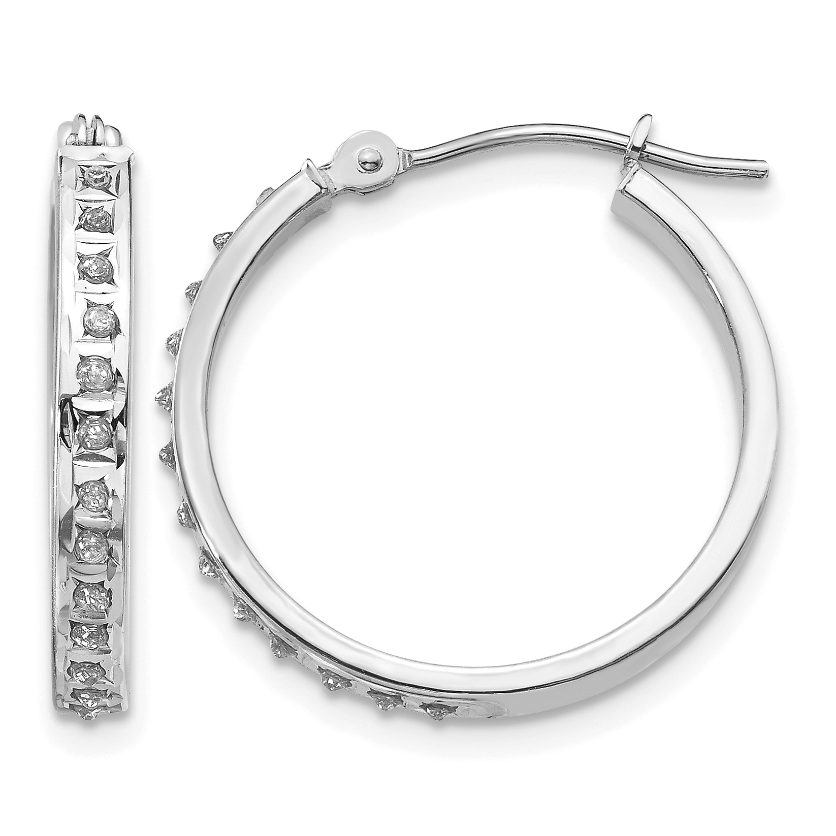 14k White Gold Diamond Fascination Round Hinged Hoop Earrings (DF158)