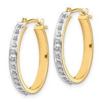 14K Diamond Fascination Diamond Dust Accent 3x21mm Round Hinged Hoop Earrings view 2
