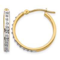 14K Diamond Fascination Diamond Dust Accent 3x21mm Round Hinged Hoop Earrings view 1