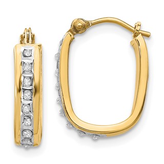 Gold Diamond Fascination Squared Hoop Earrings