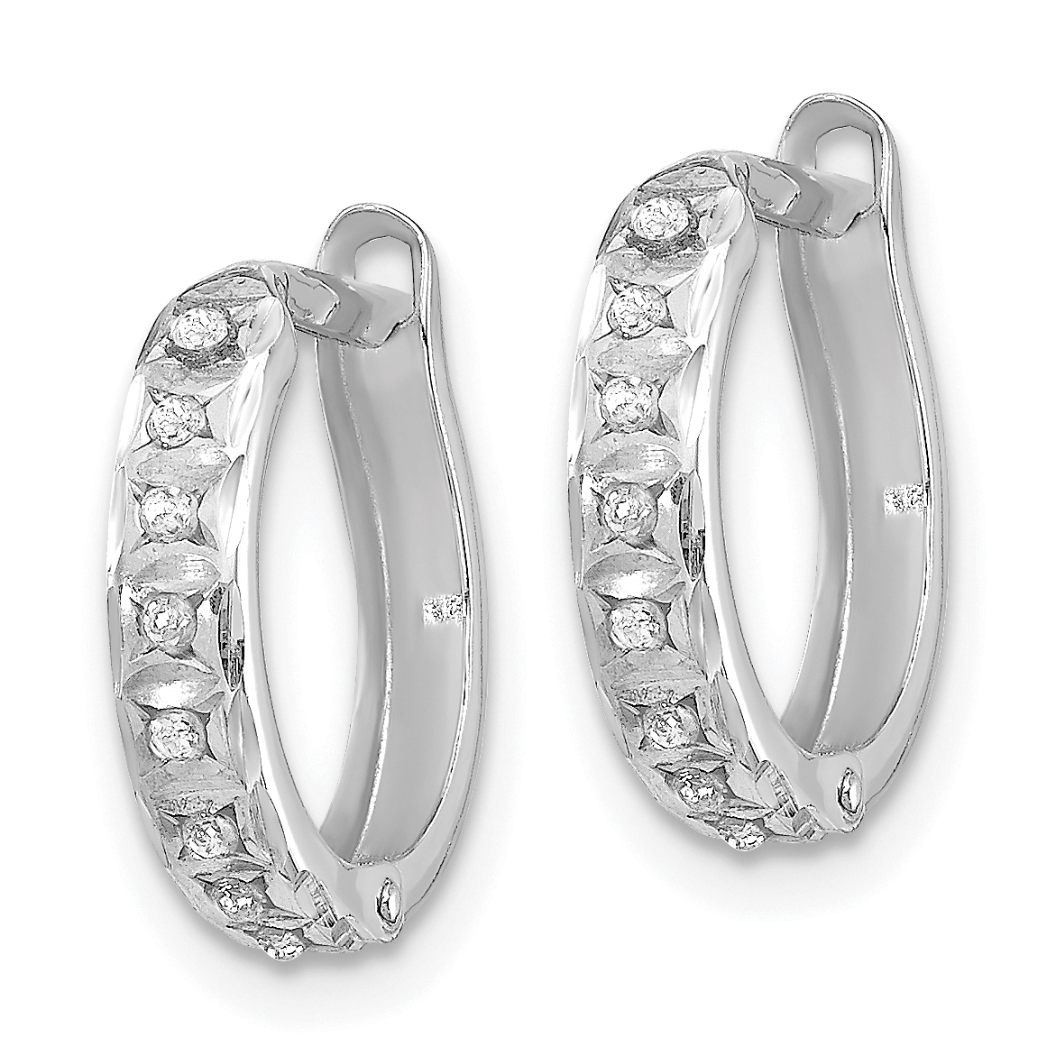 14k White Gold Diamond Fascination Round Hinged Hoop Earrings DF169