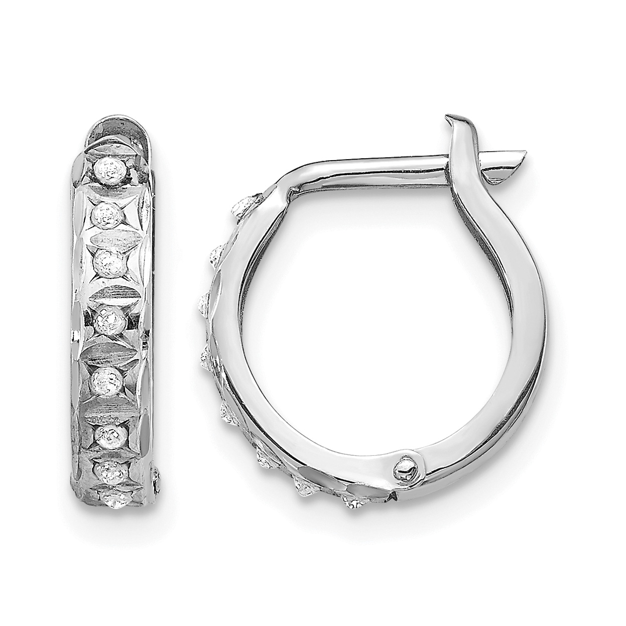 14k White Gold Diamond Fascination Round Hinged Hoop Earrings (DF169)