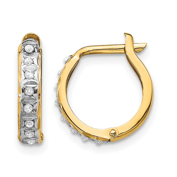 Gold Diamond Fascination Hinged Hoop Earrings