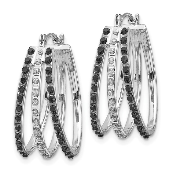 14k White Gold Diamond Fascination Diamond Dust/Accent Oval Black and White 3-Hoop Earrings
