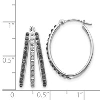 14K White Gold Diamond Fascination Diamond Dust Accent Oval Black and White 3-Hoop Earrings view 4