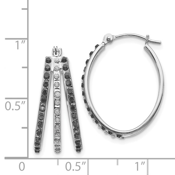 14k White Gold Diamond Fascination Diamond Dust/Accent Oval Black and White 3-Hoop Earrings