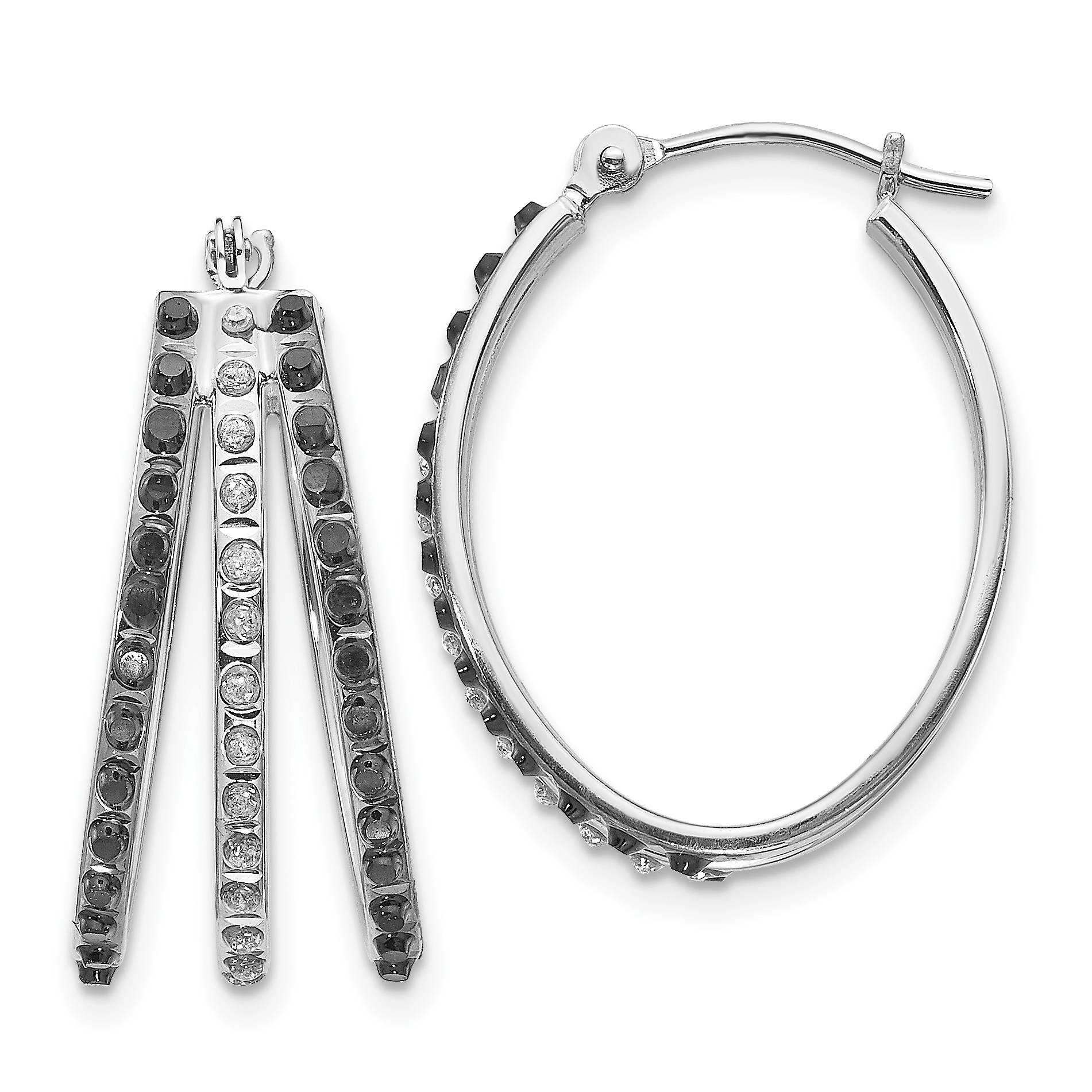 14k WG Diamond Fascination Black & W Diamond Triple Oval Hinged Hoop Ear (DF222)