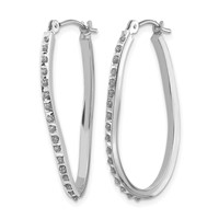 14K White Gold Diamond Fascination Diamond Dust Accent 1x 30mm Oval Twist Hoop Earrings view 2