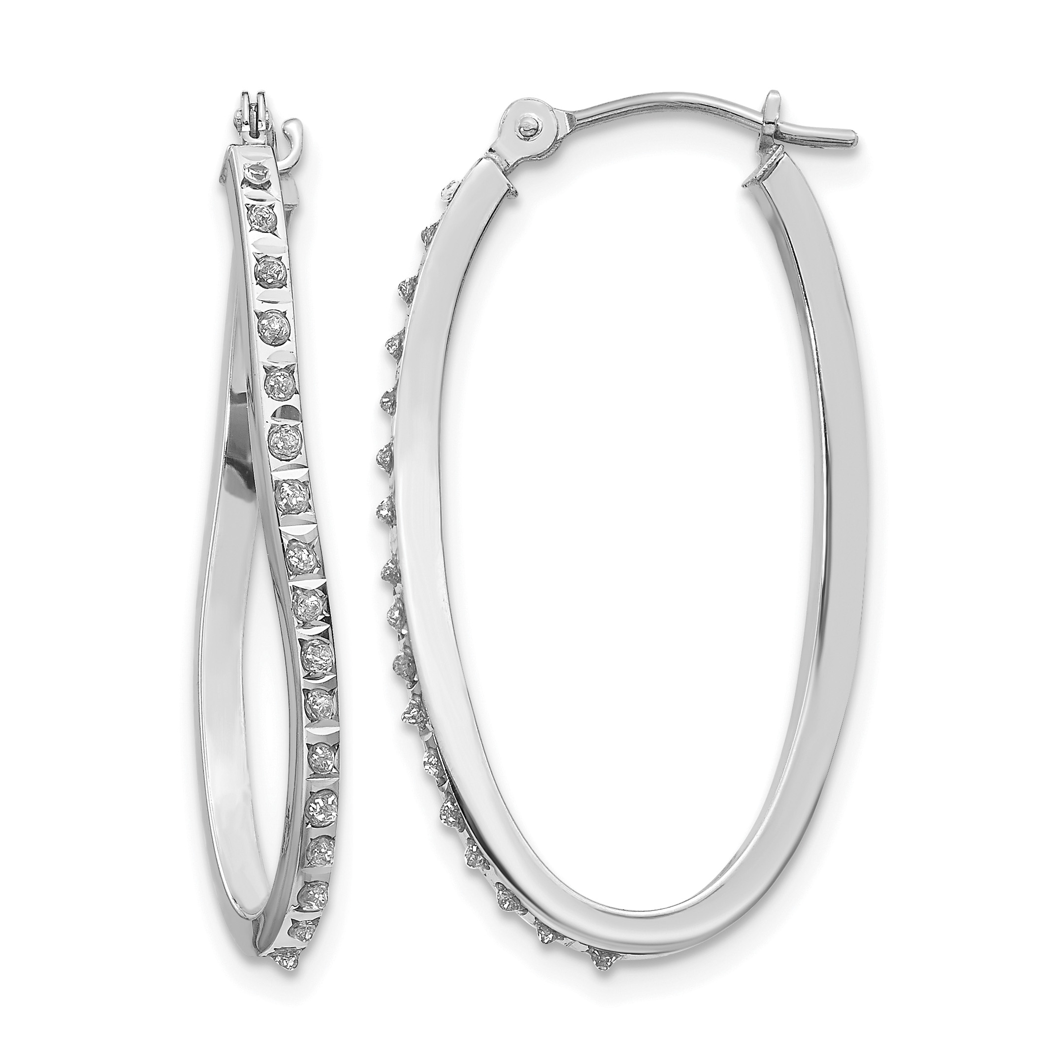 14k White Gold Diamond Fascination Twist Hinged Hoop Earrings (DF224)