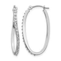 14K White Gold Diamond Fascination Diamond Dust Accent 1x 30mm Oval Twist Hoop Earrings view 1