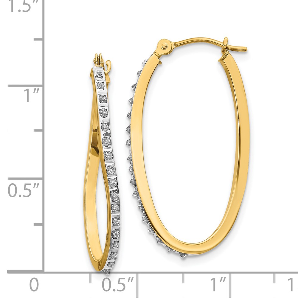 14k 14kt Yellow Gold Diamond Fascination Twist Hinged Hoop Earrings 30