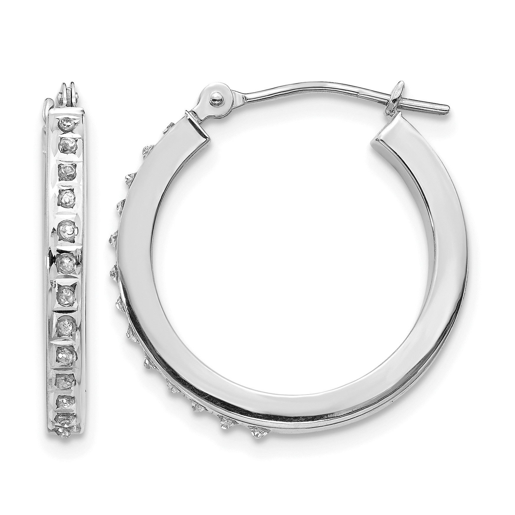 14k White Gold Diamond Fascination Round Hinged Hoop Earrings (DF229)
