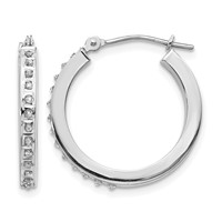 14K White Gold Diamond Fascination Diamond Dust Accent 2x 21mm Round Hoop Earrings view 1