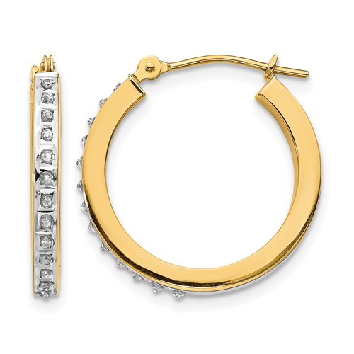 14K Yellow Gold Diamond Fascination Diamond Dust Accent 2x 21mm Round Hoop Earrings