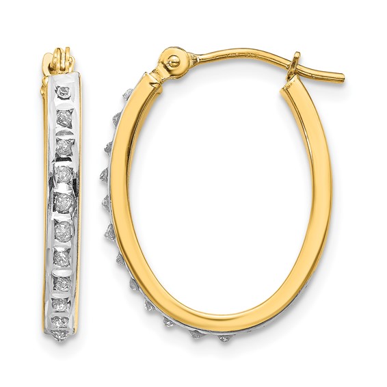 Gold Diamond Fascination Oval Hoop Earrings