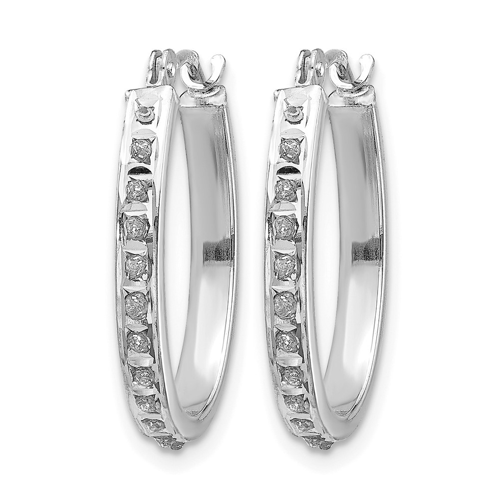 14k White Gold Diamond Fascination Oval Hinged Hoop Earrings (DF235)