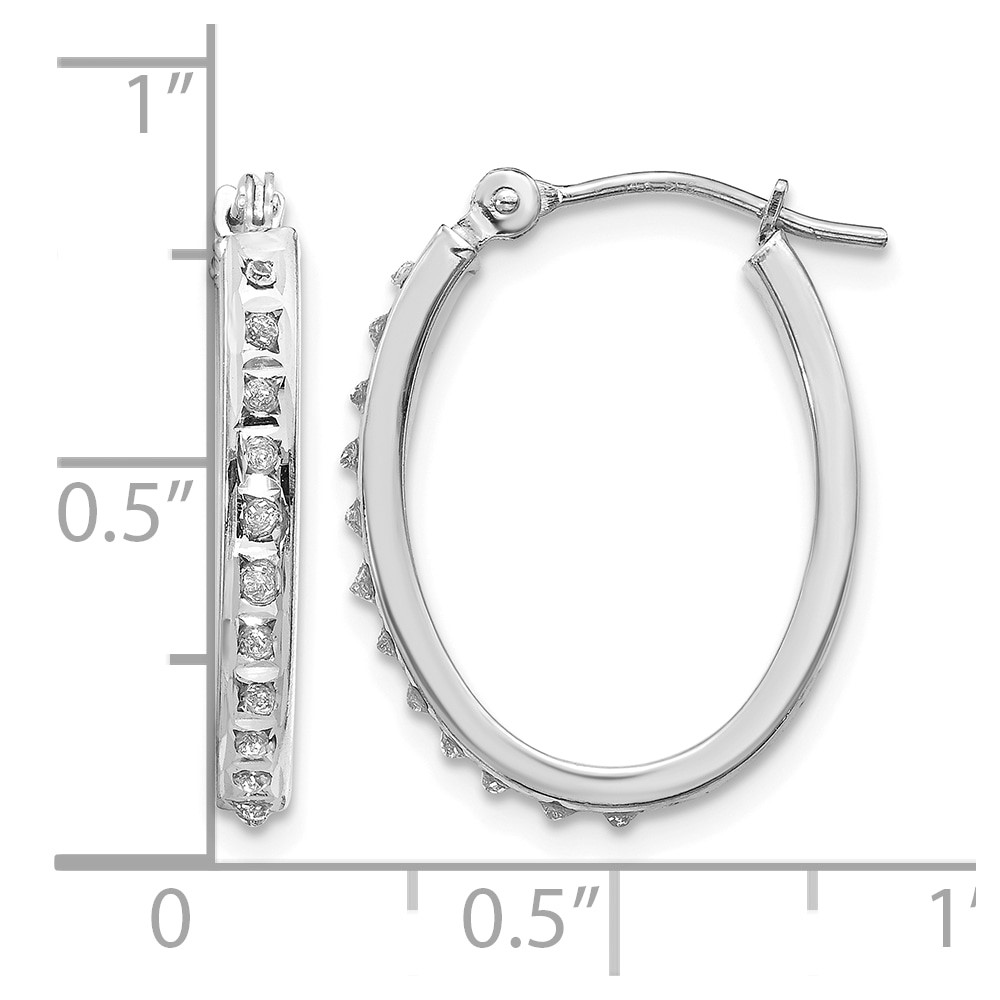 14k White Gold Diamond Fascination Oval Hinged Hoop Earrings (DF235)