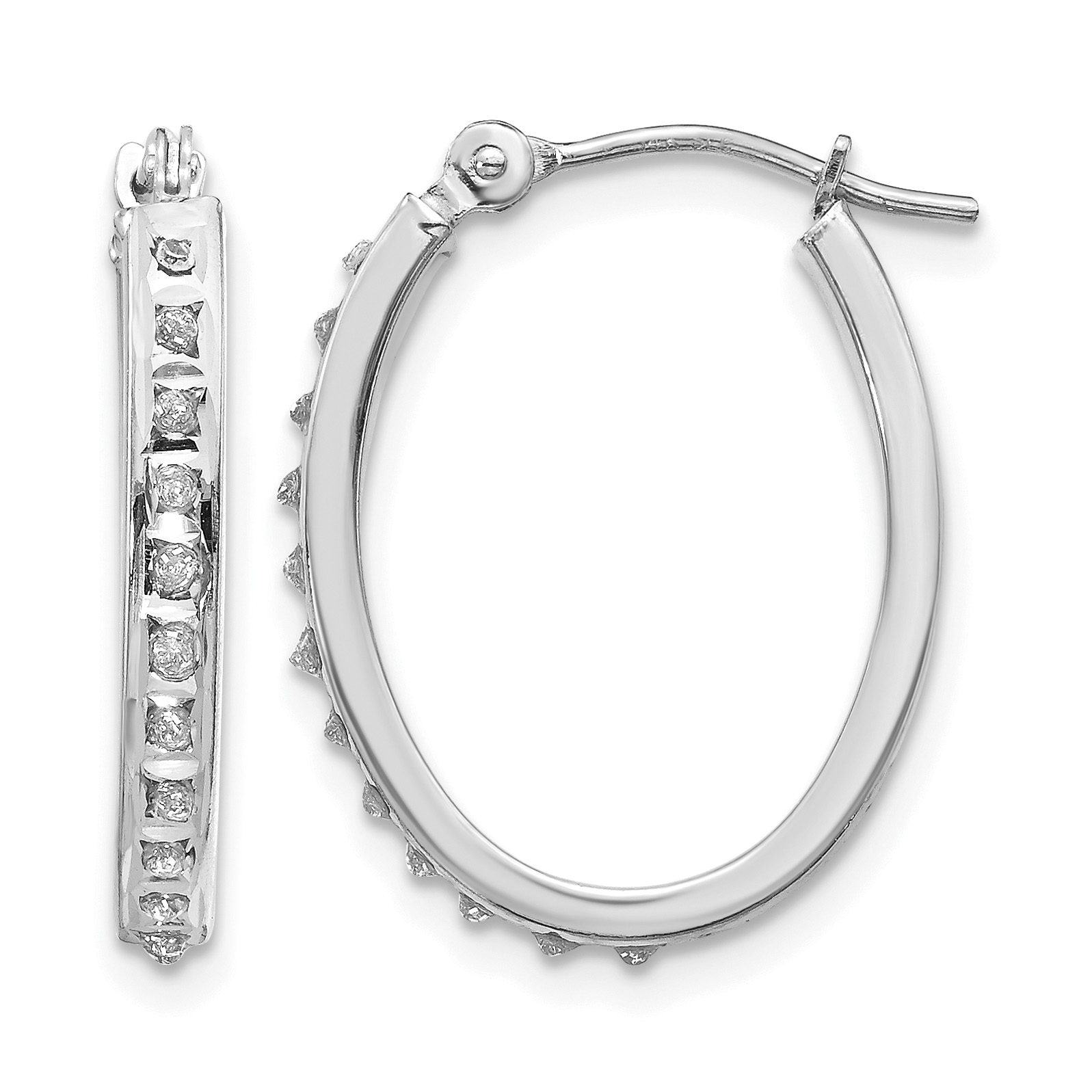 14k White Gold Diamond Fascination Oval Hinged Hoop Earrings (DF235)