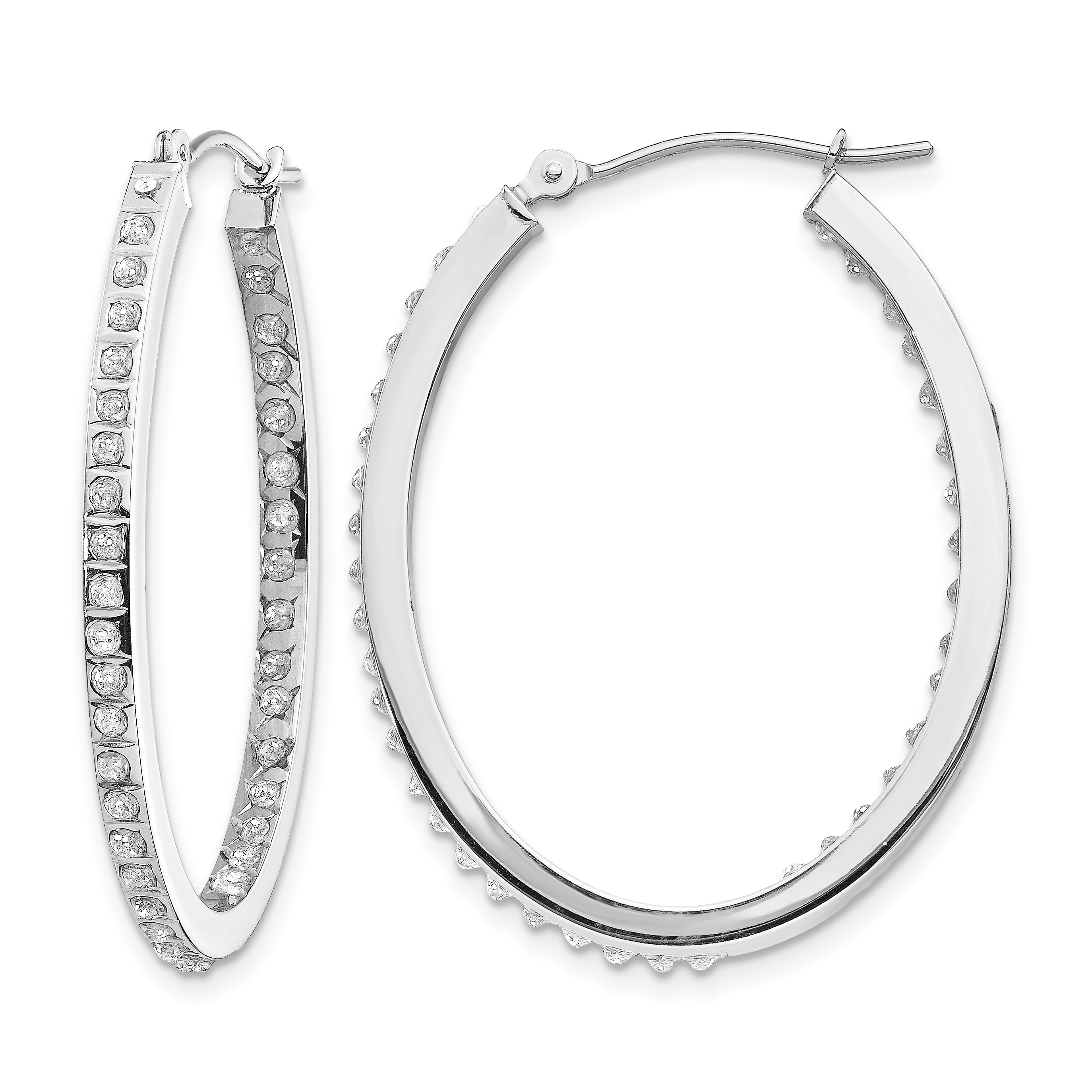 14k White Gold Diamond Fascination Oval Hinged Hoop Earrings (DF238)