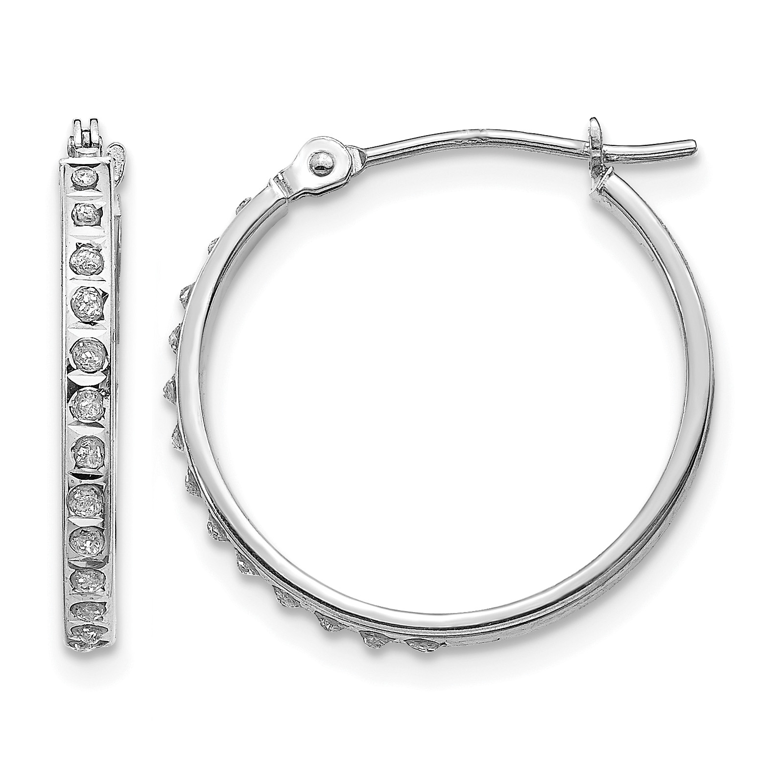 14k White Gold Diamond Fascination Round Hinged Hoop Earrings (DF241)
