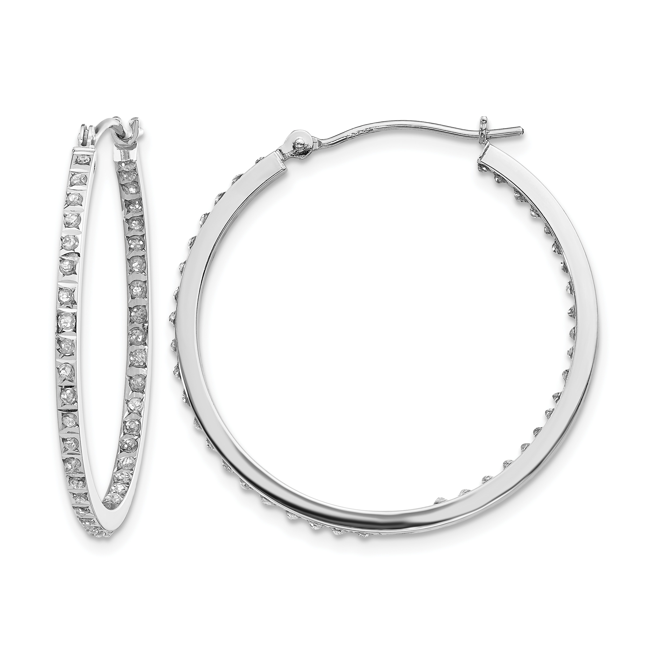 14k White Gold Diamond Fascination Round Hinged Hoop Earrings (DF249)