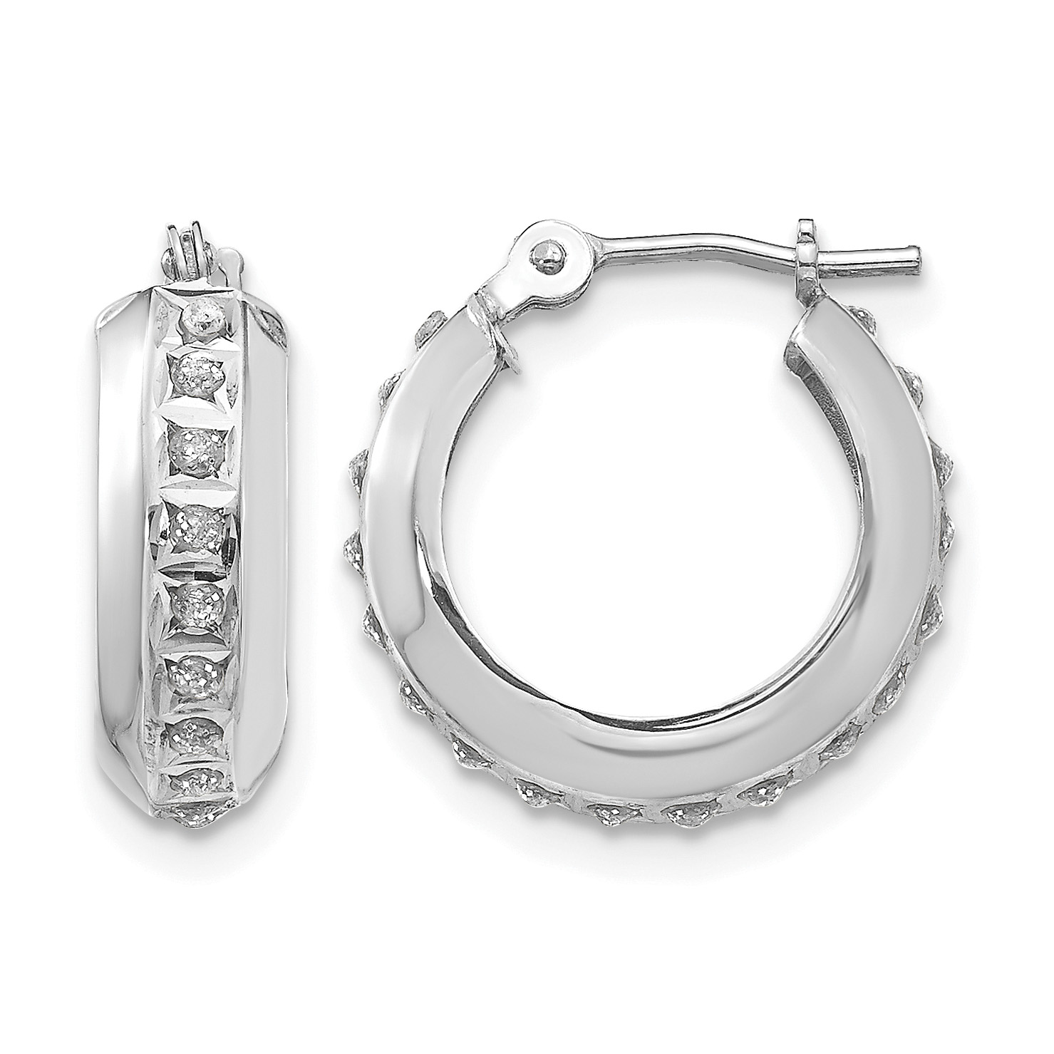 14k White Gold Diamond Fascination Round Hinged Hoop Earrings (DF252)