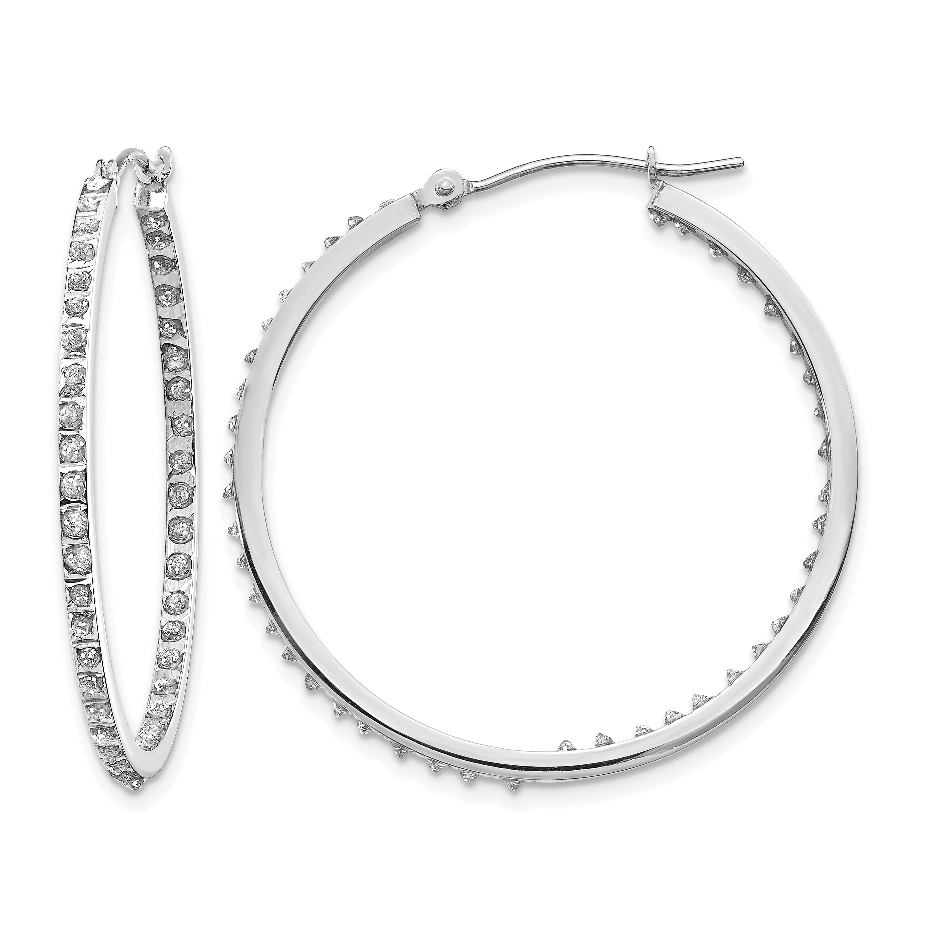 14k White Gold Diamond Fascination Round Hinged Hoop Earrings (DF255)