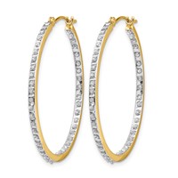 14K Yellow Gold Diamond Fascination Diamond Dust Accent 2x 35mm Round in Out Hoop Earrings view 2
