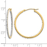 14K Yellow Gold Diamond Fascination Diamond Dust Accent 2x 35mm Round in Out Hoop Earrings view 4
