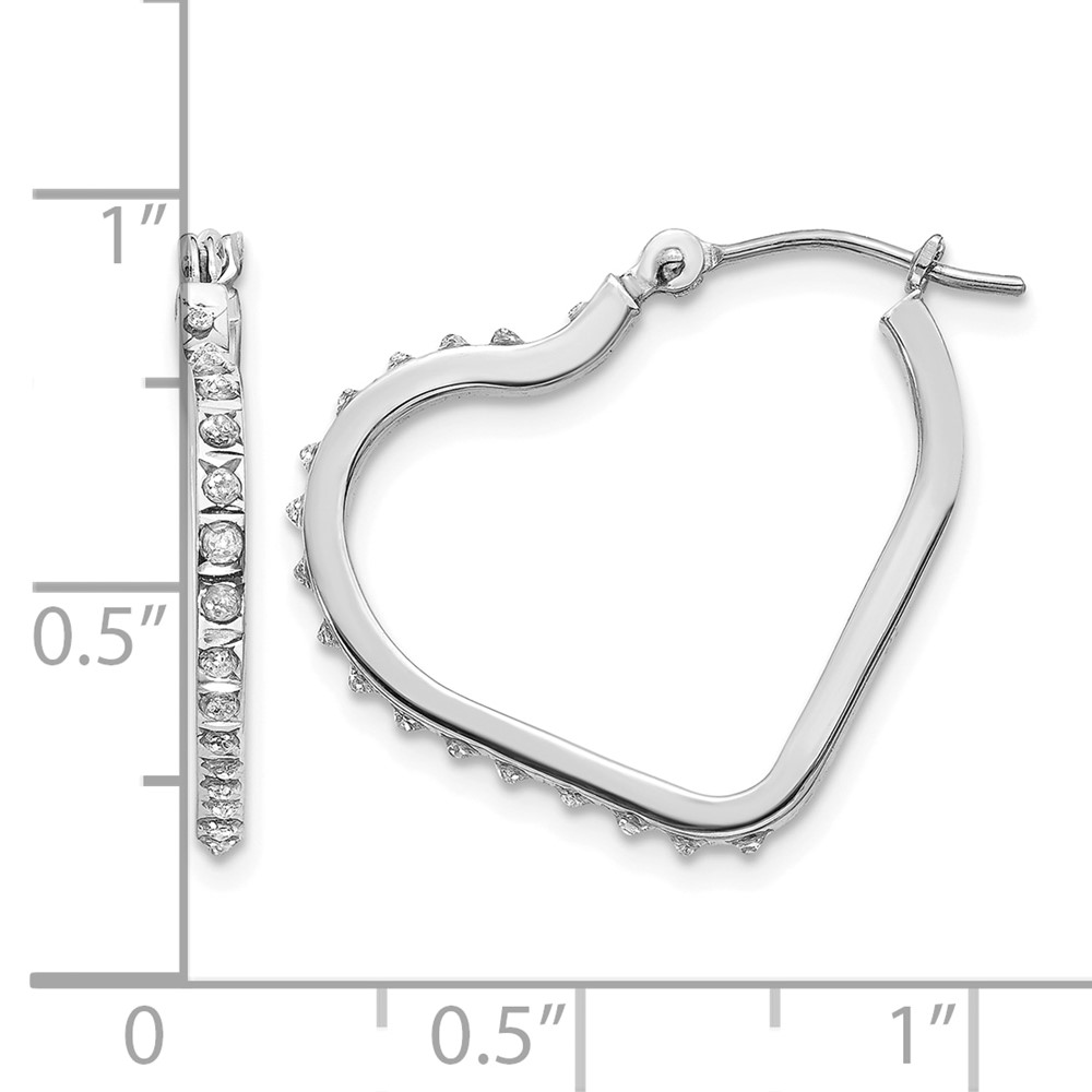 14k White Gold Diamond Fascination Heart Hoop Earrings (DF259)