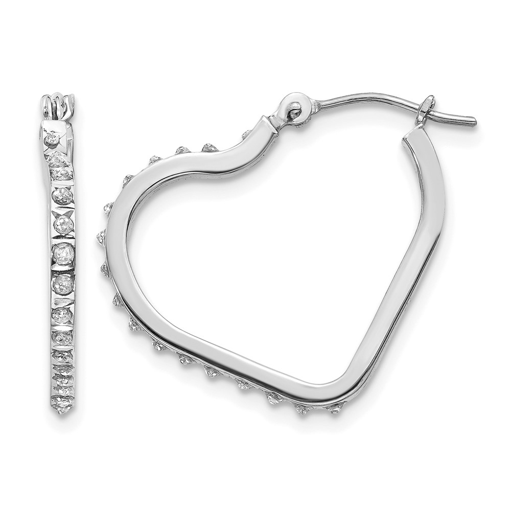 14k White Gold Diamond Fascination Heart Hoop Earrings (DF259)